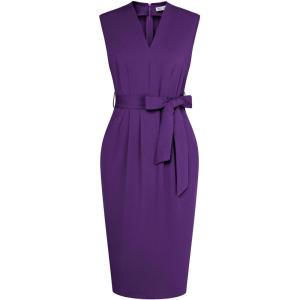 GRACE KARIN Women’s Business Dresses Sleeveless V Neck Bodycon Sheath Dress Zipper Up Office Work Dress with Pockets(Purple)