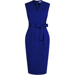 GRACE KARIN Women’s Business Dresses Sleeveless V Neck Bodycon Sheath Dress Zipper Up Office Work Dress with Pockets(Royal Blue)