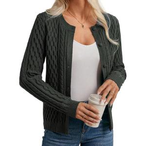 GRACE KARIN Womens Cable Knit Cardigan Sweaters, Button Down Cardigans 2026 Spring, Casual Long Sleeve Tops(Army Green)