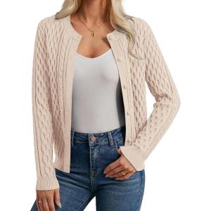 GRACE KARIN Womens Cable Knit Cardigan Sweaters, Button Down Cardigans 2026 Spring, Casual Long Sleeve Tops(Beige)