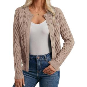 GRACE KARIN Womens Cable Knit Cardigan Sweaters, Button Down Cardigans 2026 Spring, Casual Long Sleeve Tops(Khaki)