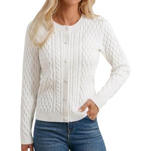 GRACE KARIN Womens Cable Knit Cardigan Sweaters, Button Down Cardigans 2026 Spring, Casual Long Sleeve Tops(White)
