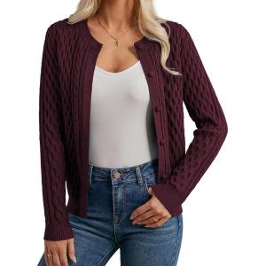 GRACE KARIN Womens Cable Knit Cardigan Sweaters, Button Down Cardigans 2026 Spring, Casual Long Sleeve Tops(Wine Red)