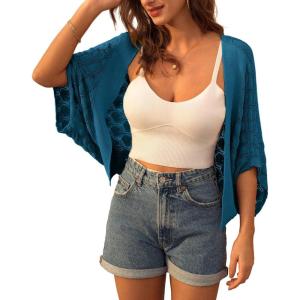 GRACE KARIN Womens Crochet Summer Cardigan Shrug 2025 Lightweight Open Front Hollow-out Batwing Cardigan Sweater Outwear(Dark Blue)