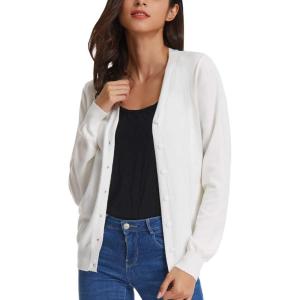 GRACE KARIN Women’s Lightweight Cardigan Sweater Button Up Long Sleeve V Neck Sweater Jacket Open Front Casual Knit Shrug(White)