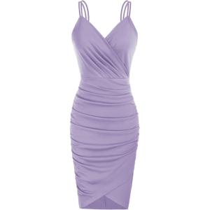 GRACE KARIN Women’s Sexy Spaghetti Straps Cocktail Dresses for Wedding Guest Ruched V-Neck Bodycon Dress(Solid Lilac)
