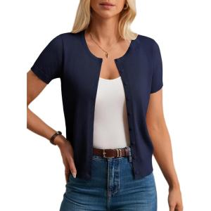 GRACE KARIN Womens Short Sleeve Cardigan Crewneck Basic Summer Button Down Knit Soft Sweater(Navy)