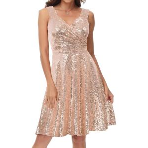 GRACE KARIN Women’s Sleeveless Wrap V-Neck A-line Bridesmaid Cocktail Party Dress(Rose Gold)