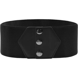 GRACE KARIN Women’s Snap-Button Corset Belt Wide Elastic Belts for Dress Stretchy Waistband(Black)