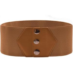 GRACE KARIN Women’s Snap-Button Corset Belt Wide Elastic Belts for Dress Stretchy Waistband(Brown)
