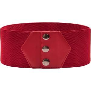 GRACE KARIN Women’s Snap-Button Corset Belt Wide Elastic Belts for Dress Stretchy Waistband(Red)