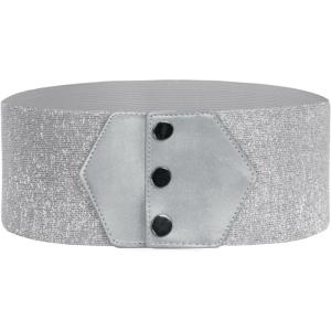 GRACE KARIN Women’s Snap-Button Corset Belt Wide Elastic Belts for Dress Stretchy Waistband(Silver)
