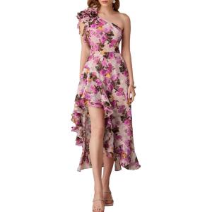 GRACE KARIN Womens Summer One Shoulder Sleeveless Dresses Floral Flowy Ruffle High Low Wedding Guest Maxi Sundresses(Floral Apricot Pink)
