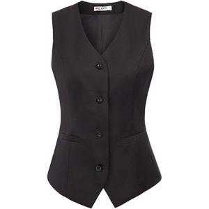 GRACE KARIN Women’s V-Neck Slim Fit Office Bottoned Dressy Suit Vest Waistcoats(Black)