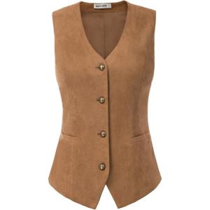GRACE KARIN Women’s V-Neck Slim Fit Office Bottoned Dressy Suit Vest Waistcoats(Brown)