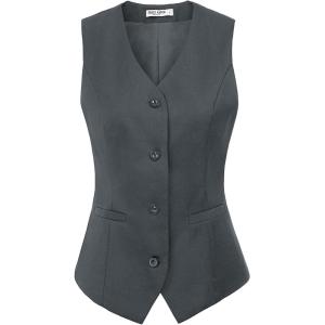 GRACE KARIN Women’s V-Neck Slim Fit Office Bottoned Dressy Suit Vest Waistcoats(Dark Gray)