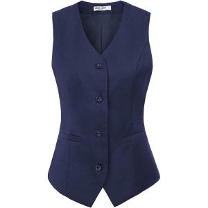 GRACE KARIN Women’s V-Neck Slim Fit Office Bottoned Dressy Suit Vest Waistcoats(Navy Blue)
