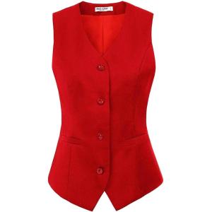 GRACE KARIN Women’s V-Neck Slim Fit Office Bottoned Dressy Suit Vest Waistcoats(Red)