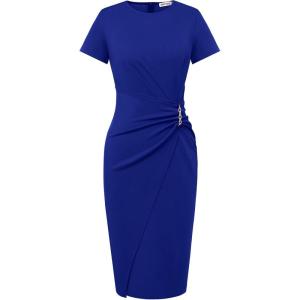 GRACE KARIN Work Dresses for Women 2026 Short Sleeve Sheath Business Midi Dress Ruched Bodycon Office Church Outfits(Royal Blue)