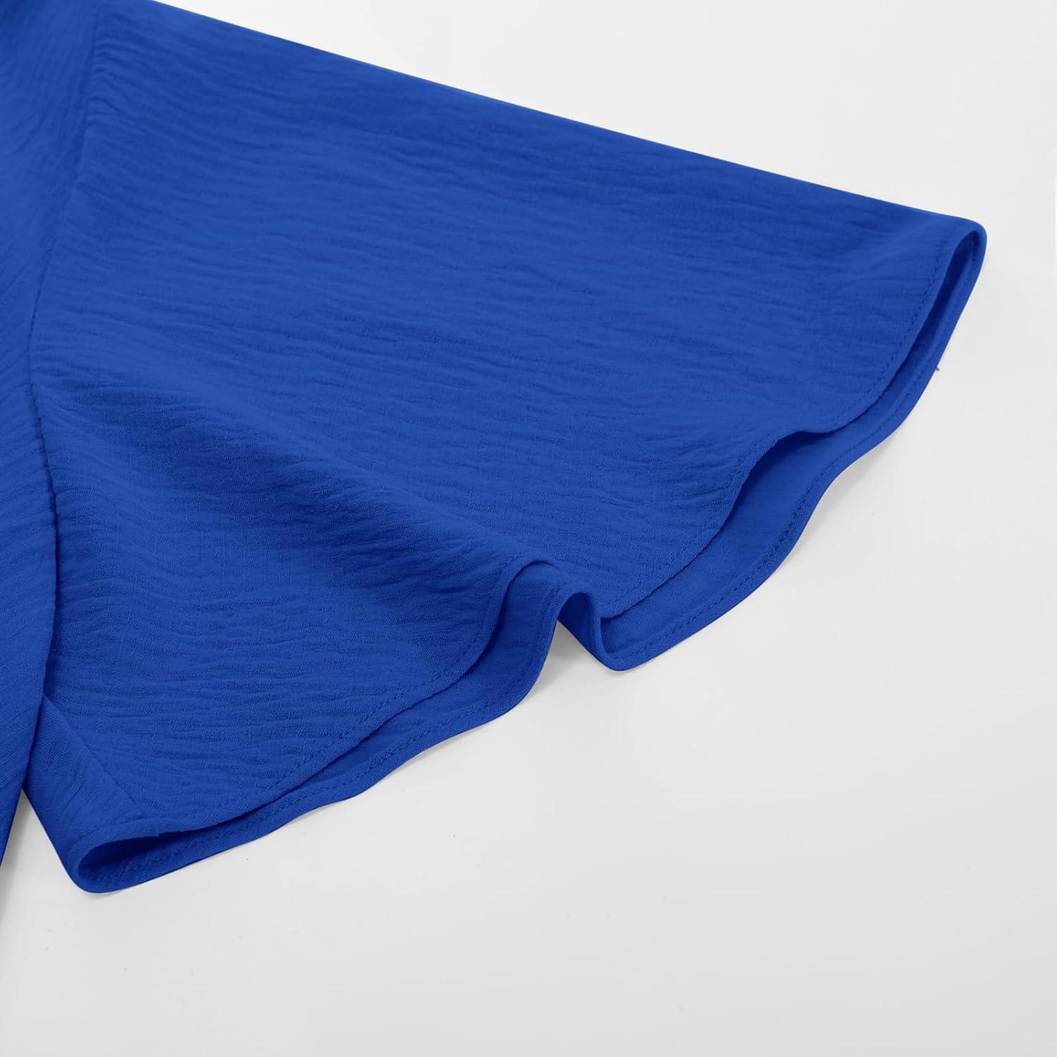 imageGRACE KARIN 2026 Womens Elegant V Neck Peplum Tops Tie Front Short Bell Sleeve Shirts Tops BlouseCrinkly Royal Blue