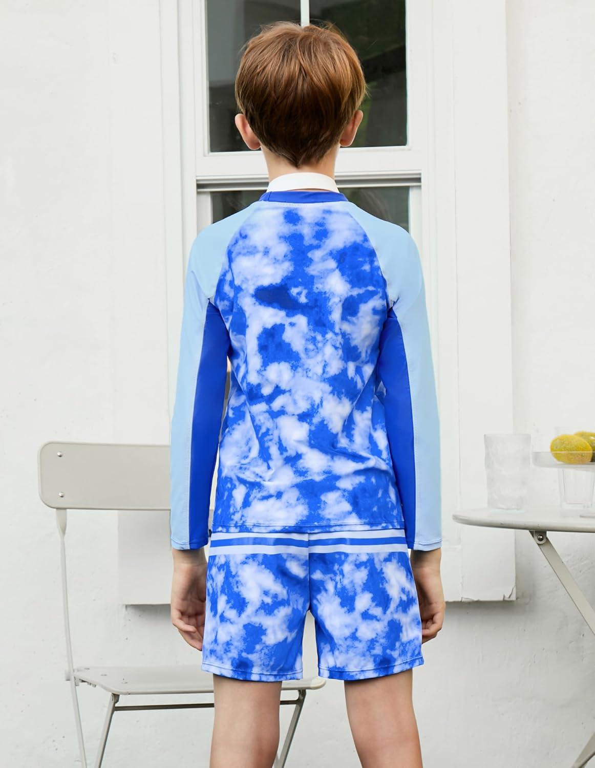 imageGRACE KARIN Boys Rash Guard Swim Set Two Piece Long Sleeve Bathing Suit Boy Swimsuit 613YBlue