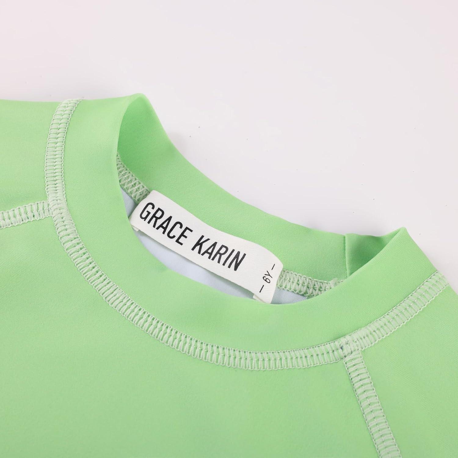 imageGRACE KARIN Boys Rash Guard Swim Set Two Piece Long Sleeve Bathing Suit Boy Swimsuit 613YNeon Green