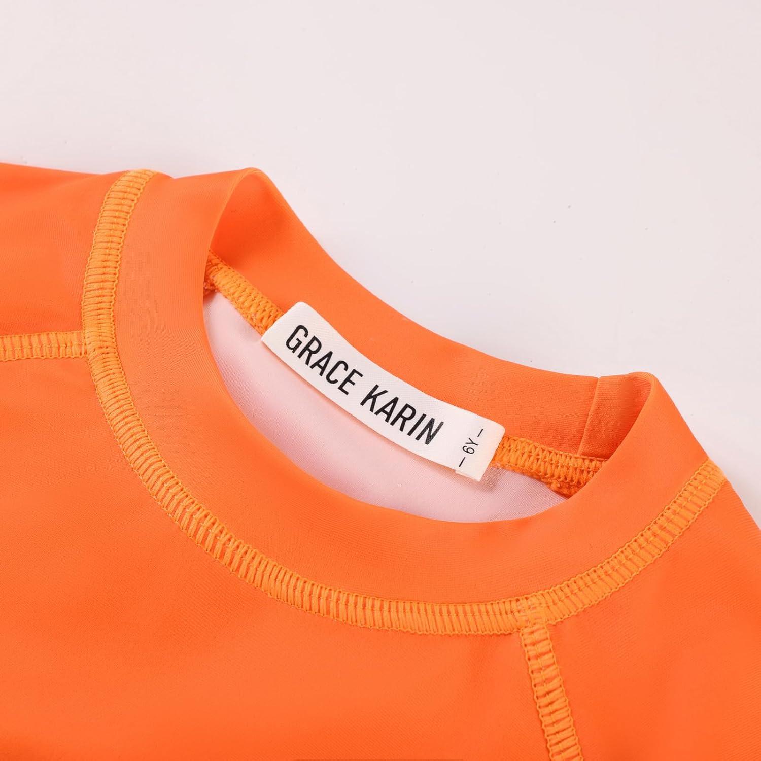 imageGRACE KARIN Boys Rash Guard Swim Set Two Piece Long Sleeve Bathing Suit Boy Swimsuit 613YOrange