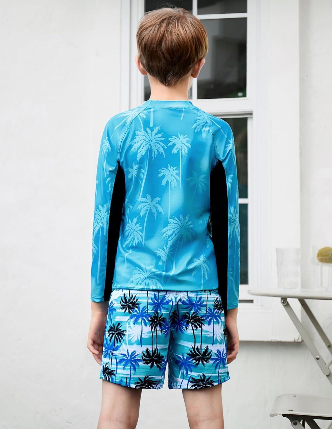 imageGRACE KARIN Boys Rash Guard Swim Set Two Piece Long Sleeve Bathing Suit Boy Swimsuit 613YTeal
