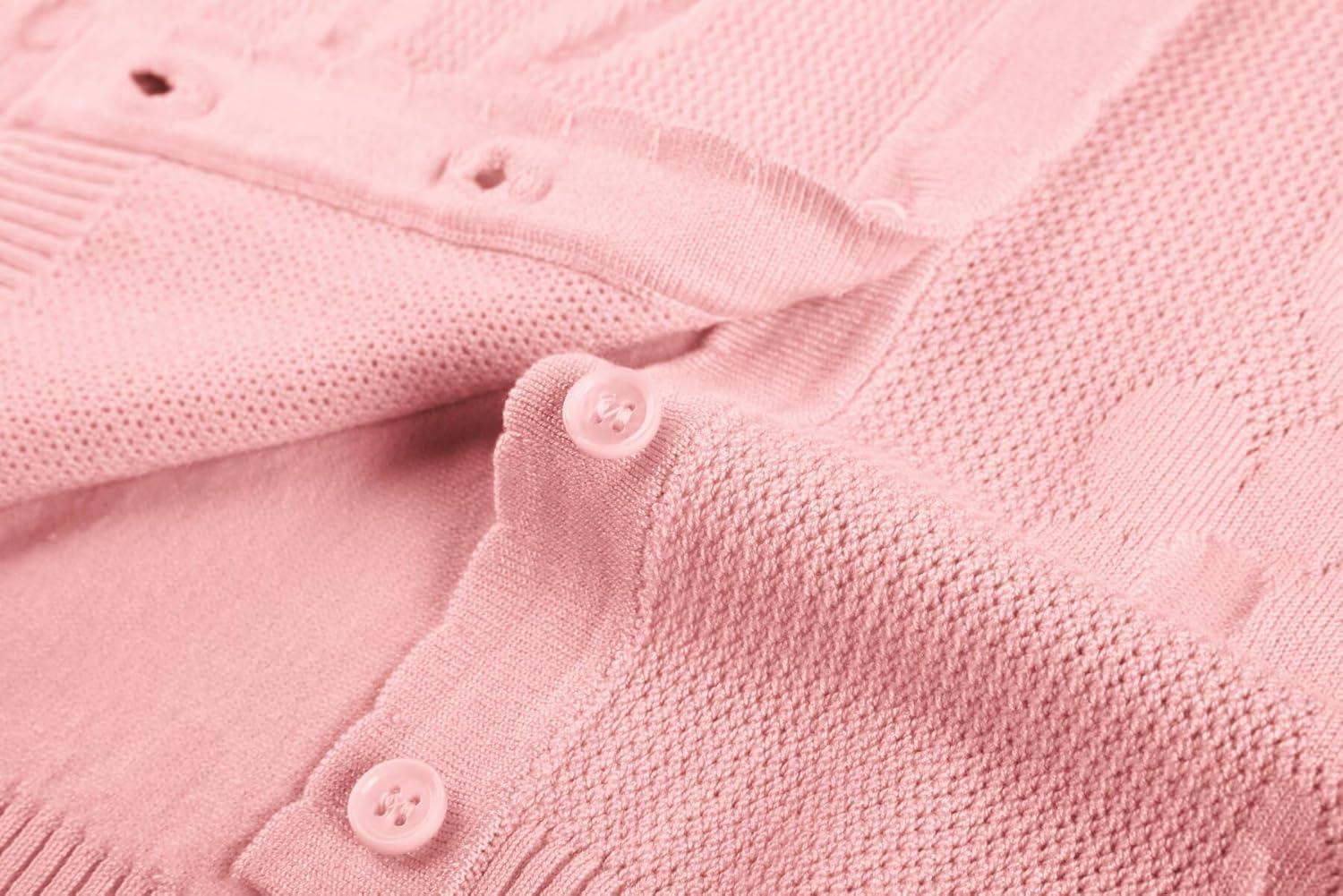 imageGRACE KARIN Cardigan Sweaters for Women Short Sleeve Sweater Trendy Lightweight Crewneck Crochet Top Shrugs ClothesLight Pink