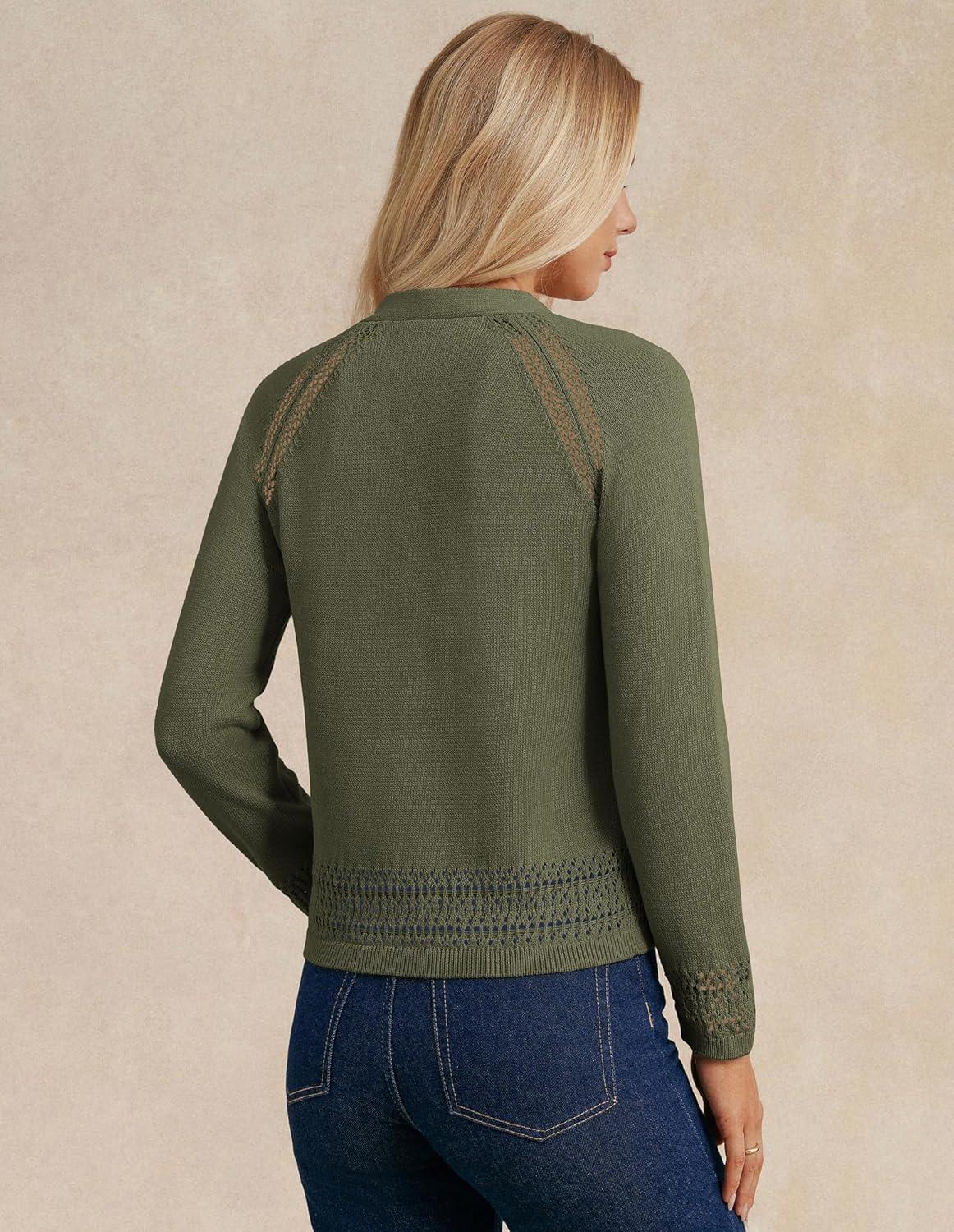 imageGRACE KARIN Cotton Cropped Cardigan Sweater for Women Lightweight V neck Button Up Sweater Spring Summer Fashion Clothes 2026Army Green
