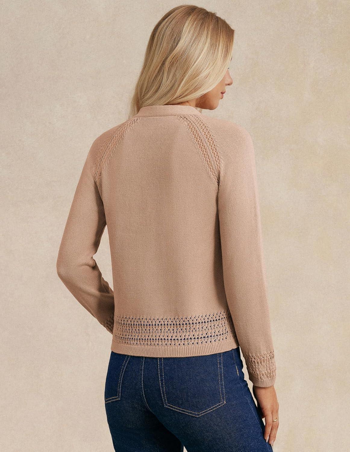 imageGRACE KARIN Cotton Cropped Cardigan Sweater for Women Lightweight V neck Button Up Sweater Spring Summer Fashion Clothes 2026Beige