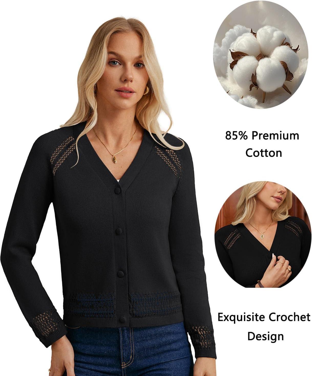 imageGRACE KARIN Cotton Cropped Cardigan Sweater for Women Lightweight V neck Button Up Sweater Spring Summer Fashion Clothes 2026Black
