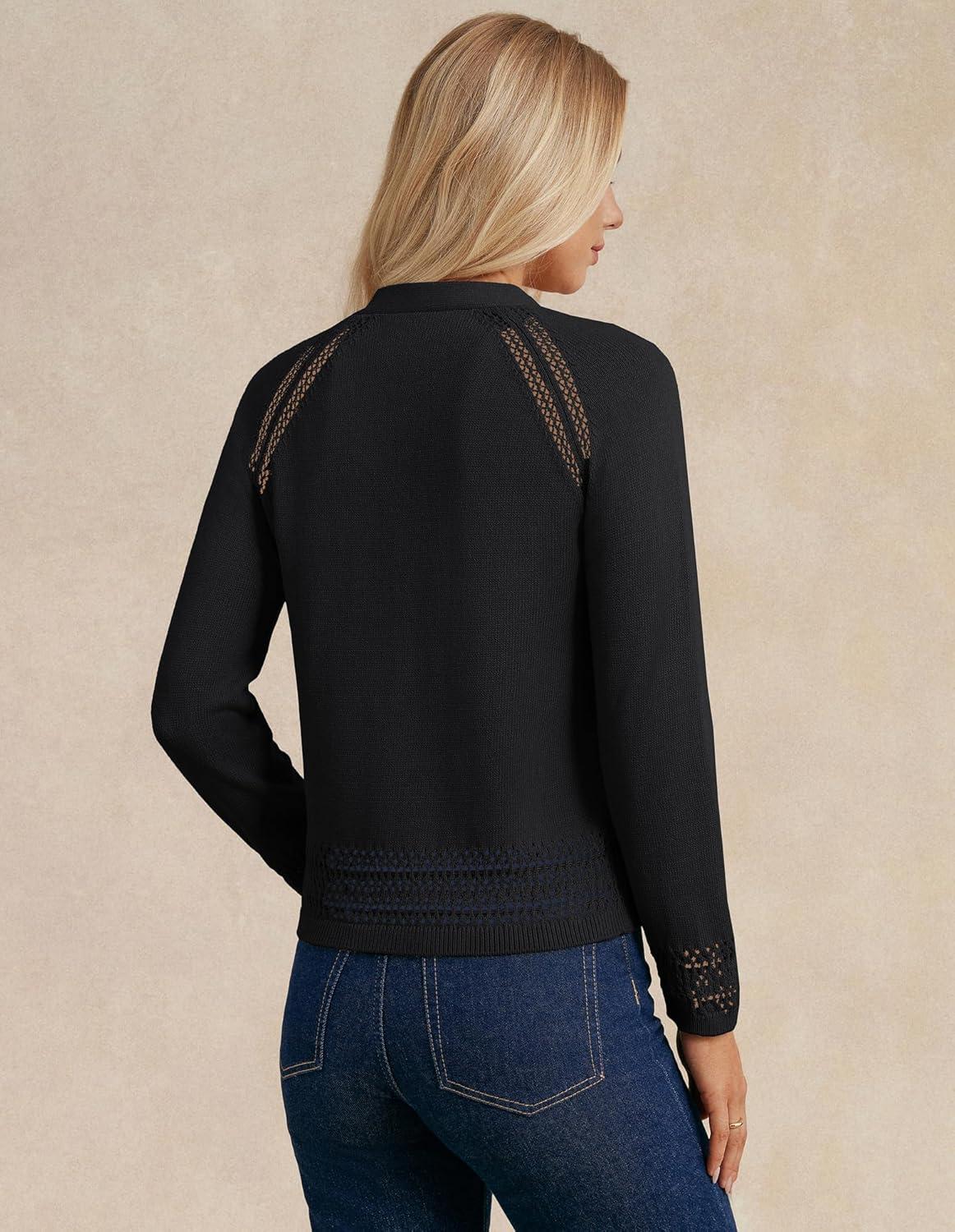 imageGRACE KARIN Cotton Cropped Cardigan Sweater for Women Lightweight V neck Button Up Sweater Spring Summer Fashion Clothes 2026Black