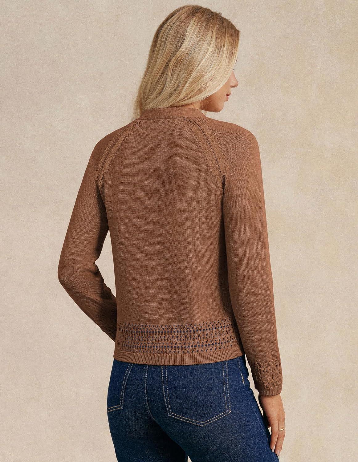 imageGRACE KARIN Cotton Cropped Cardigan Sweater for Women Lightweight V neck Button Up Sweater Spring Summer Fashion Clothes 2026Brown