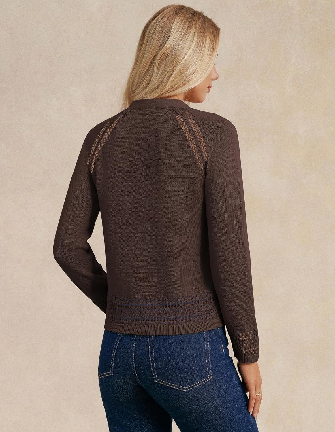 imageGRACE KARIN Cotton Cropped Cardigan Sweater for Women Lightweight V neck Button Up Sweater Spring Summer Fashion Clothes 2026Coffee
