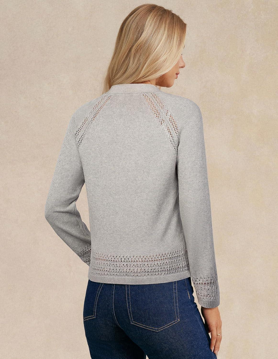 imageGRACE KARIN Cotton Cropped Cardigan Sweater for Women Lightweight V neck Button Up Sweater Spring Summer Fashion Clothes 2026Light Gray