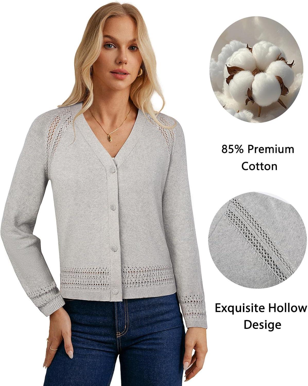 imageGRACE KARIN Cotton Cropped Cardigan Sweater for Women Lightweight V neck Button Up Sweater Spring Summer Fashion Clothes 2026Light Gray
