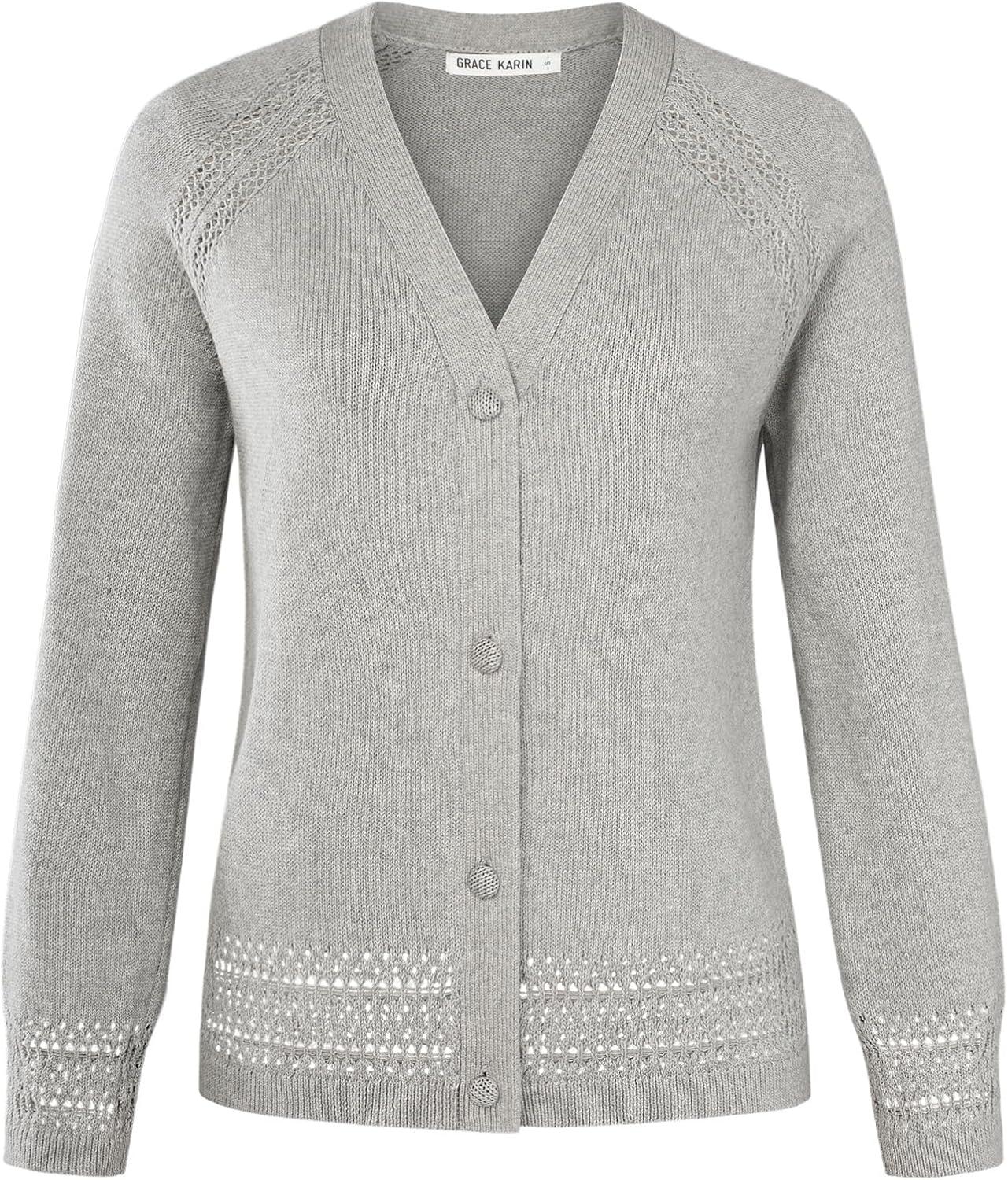 imageGRACE KARIN Cotton Cropped Cardigan Sweater for Women Lightweight V neck Button Up Sweater Spring Summer Fashion Clothes 2026Light Gray