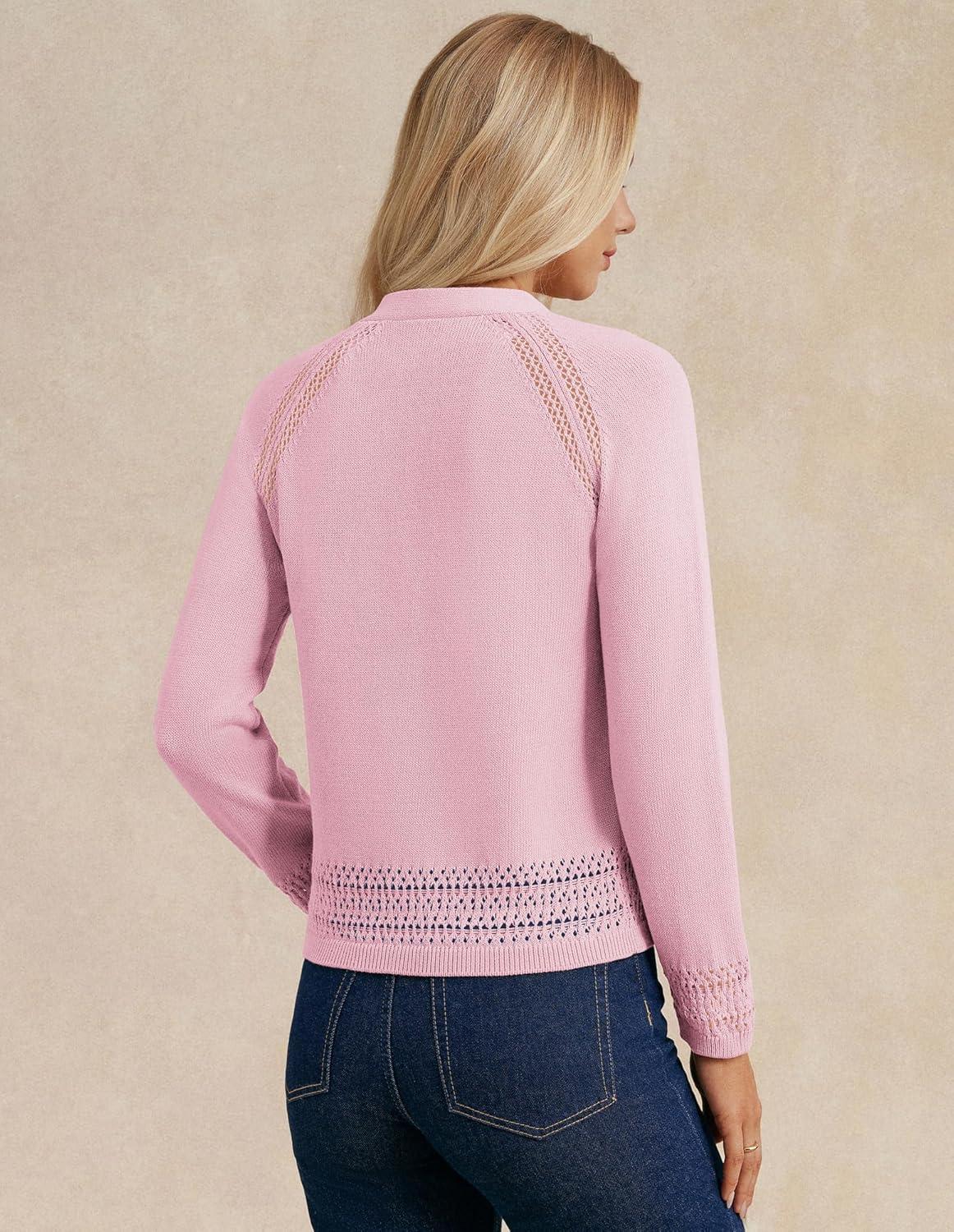 imageGRACE KARIN Cotton Cropped Cardigan Sweater for Women Lightweight V neck Button Up Sweater Spring Summer Fashion Clothes 2026Pink