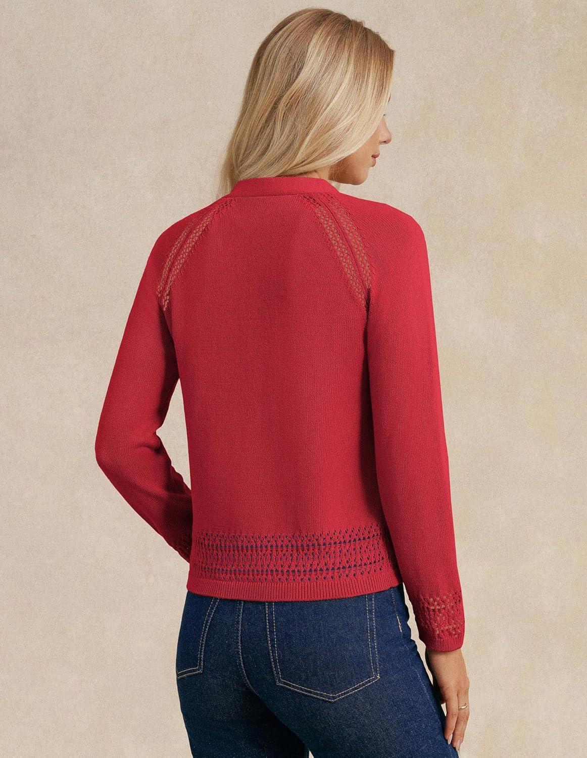 imageGRACE KARIN Cotton Cropped Cardigan Sweater for Women Lightweight V neck Button Up Sweater Spring Summer Fashion Clothes 2026Red