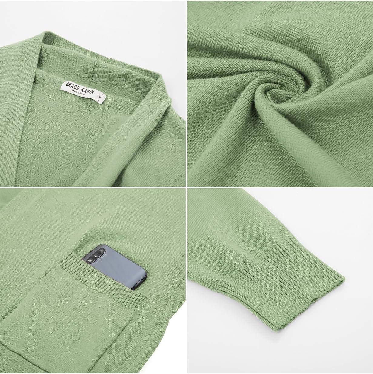 imageGRACE KARIN Essential Solid Open Front Maxi Long Knitted Cardigan Sweater for WomenLight Green