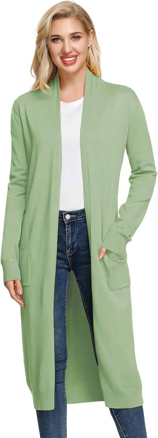 imageGRACE KARIN Essential Solid Open Front Maxi Long Knitted Cardigan Sweater for WomenLight Green