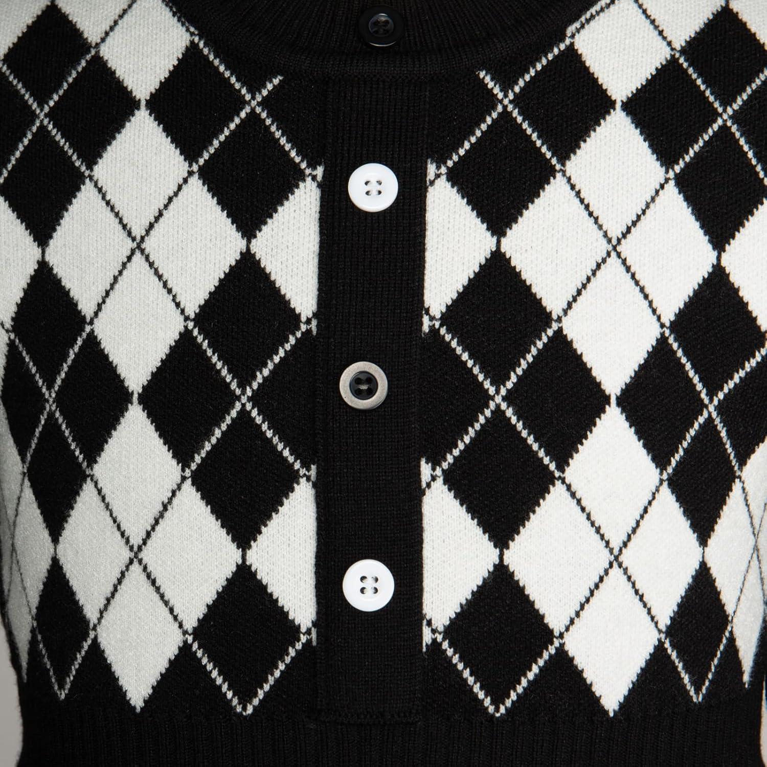 imageGRACE KARIN Girls Argyle Knit Sweater Dress Long Sleeve Fall Winter Christmas Dresses 614YBlack