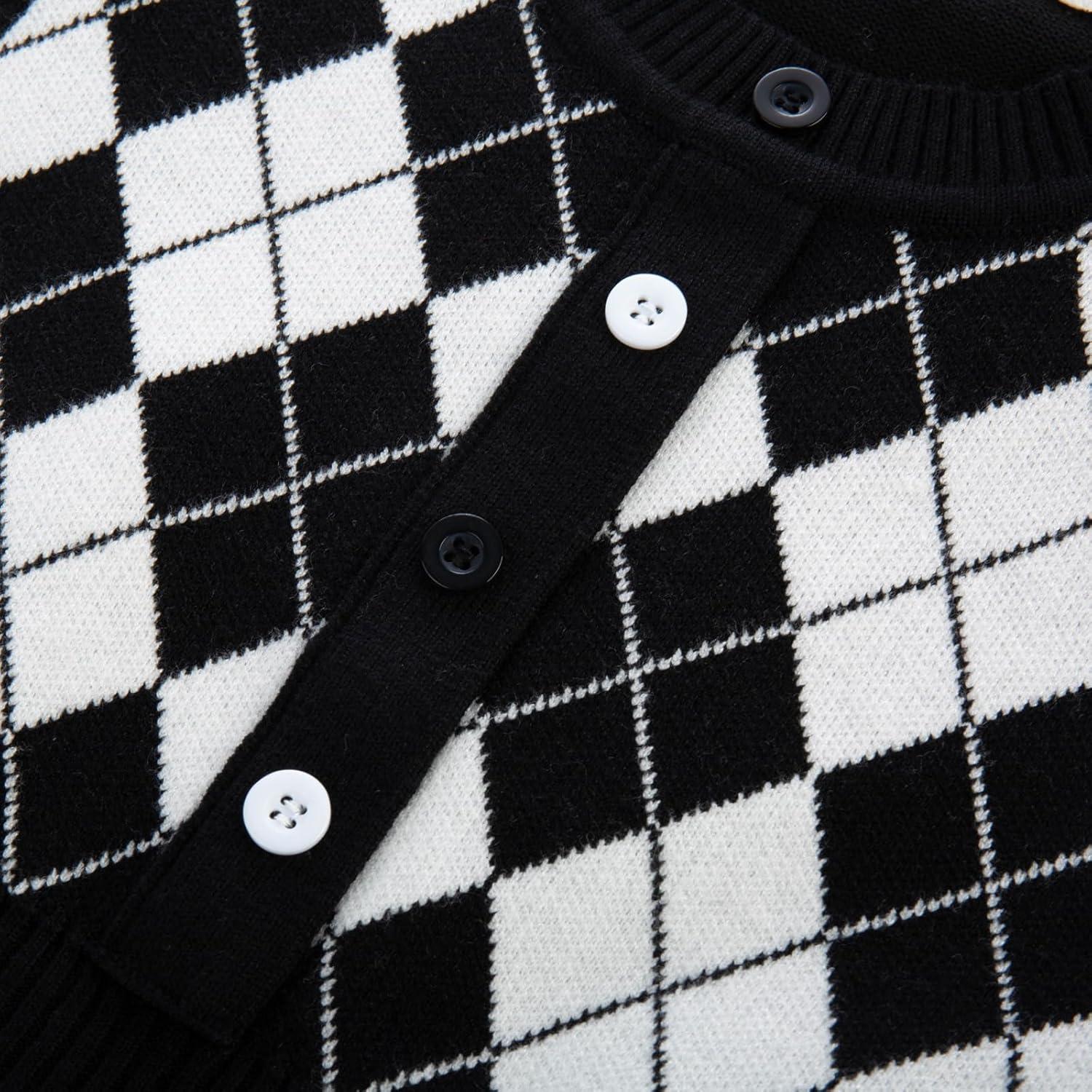 imageGRACE KARIN Girls Argyle Knit Sweater Dress Long Sleeve Fall Winter Christmas Dresses 614YBlack