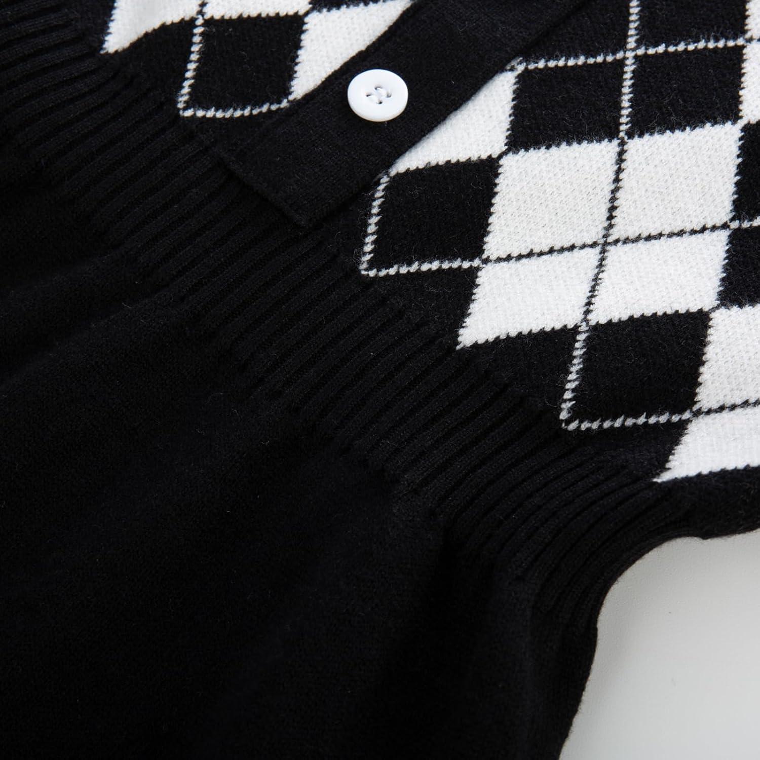 imageGRACE KARIN Girls Argyle Knit Sweater Dress Long Sleeve Fall Winter Christmas Dresses 614YBlack
