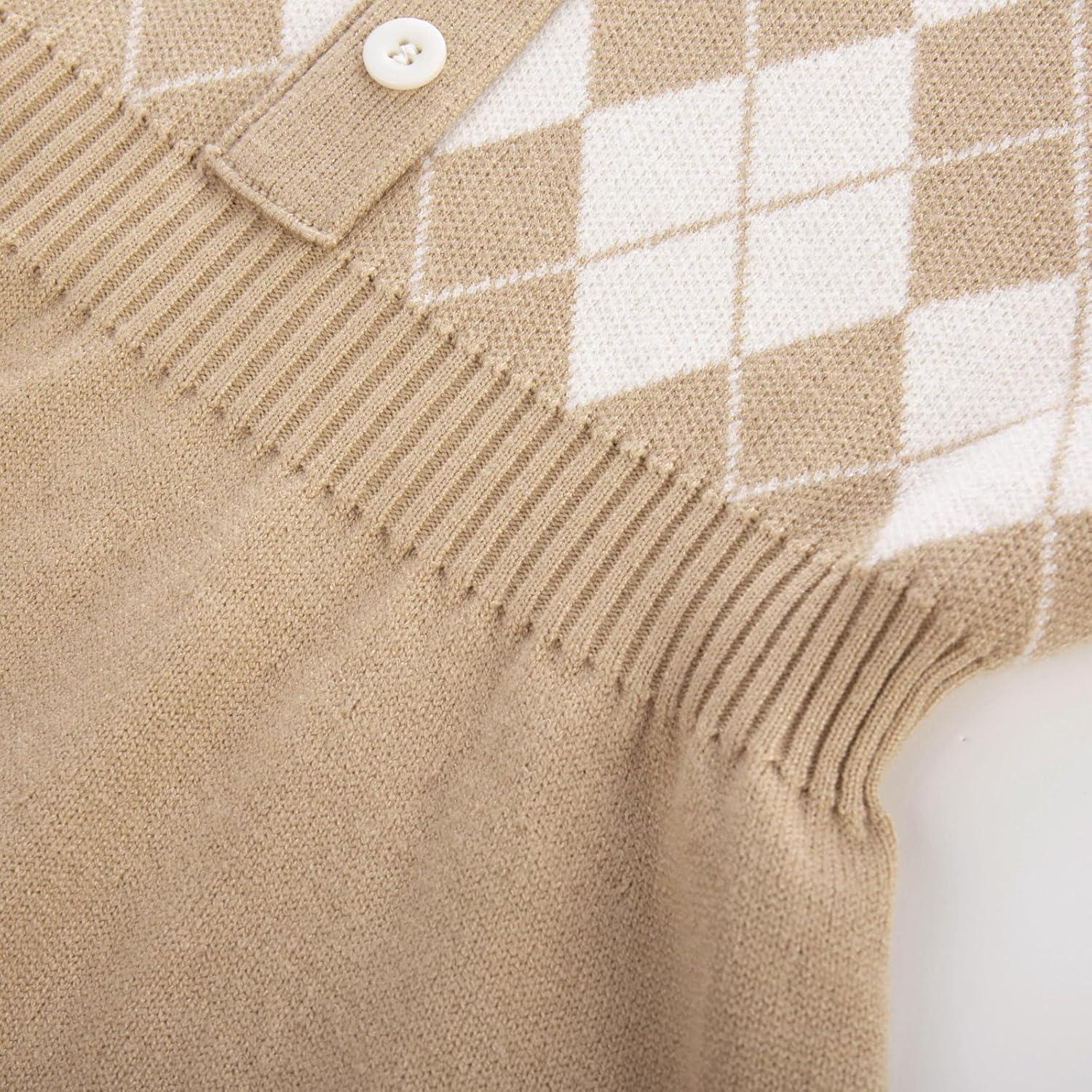 imageGRACE KARIN Girls Argyle Knit Sweater Dress Long Sleeve Fall Winter Christmas Dresses 614YBrown