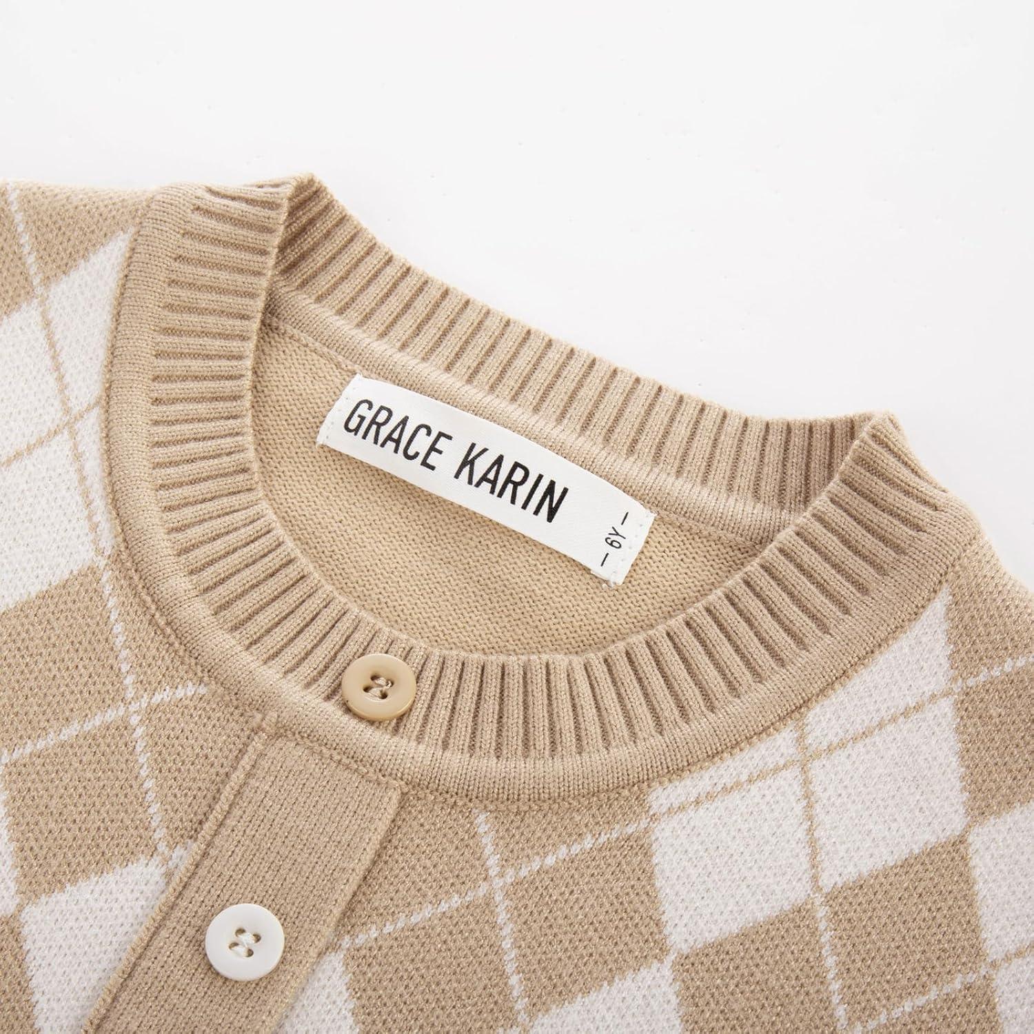 imageGRACE KARIN Girls Argyle Knit Sweater Dress Long Sleeve Fall Winter Christmas Dresses 614YBrown