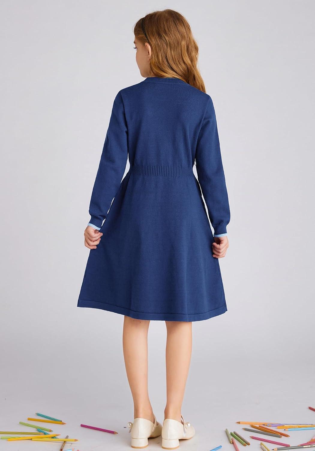 imageGRACE KARIN Girls Argyle Knit Sweater Dress Long Sleeve Fall Winter Christmas Dresses 614YClassic Check Blue