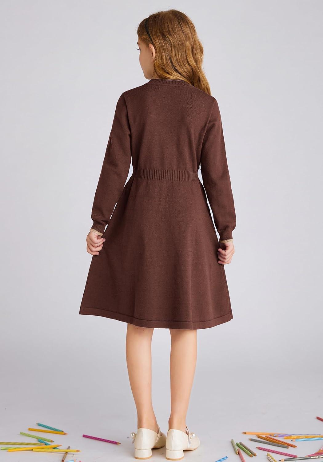 imageGRACE KARIN Girls Argyle Knit Sweater Dress Long Sleeve Fall Winter Christmas Dresses 614YClassic Check Brown