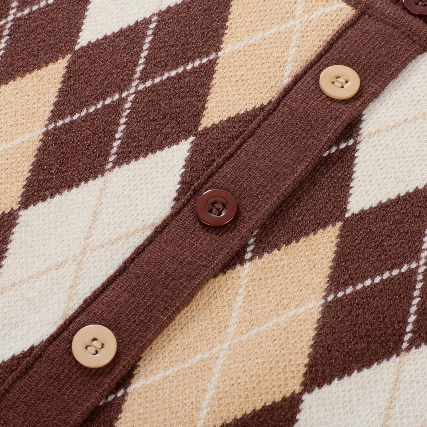 imageGRACE KARIN Girls Argyle Knit Sweater Dress Long Sleeve Fall Winter Christmas Dresses 614YClassic Check Brown